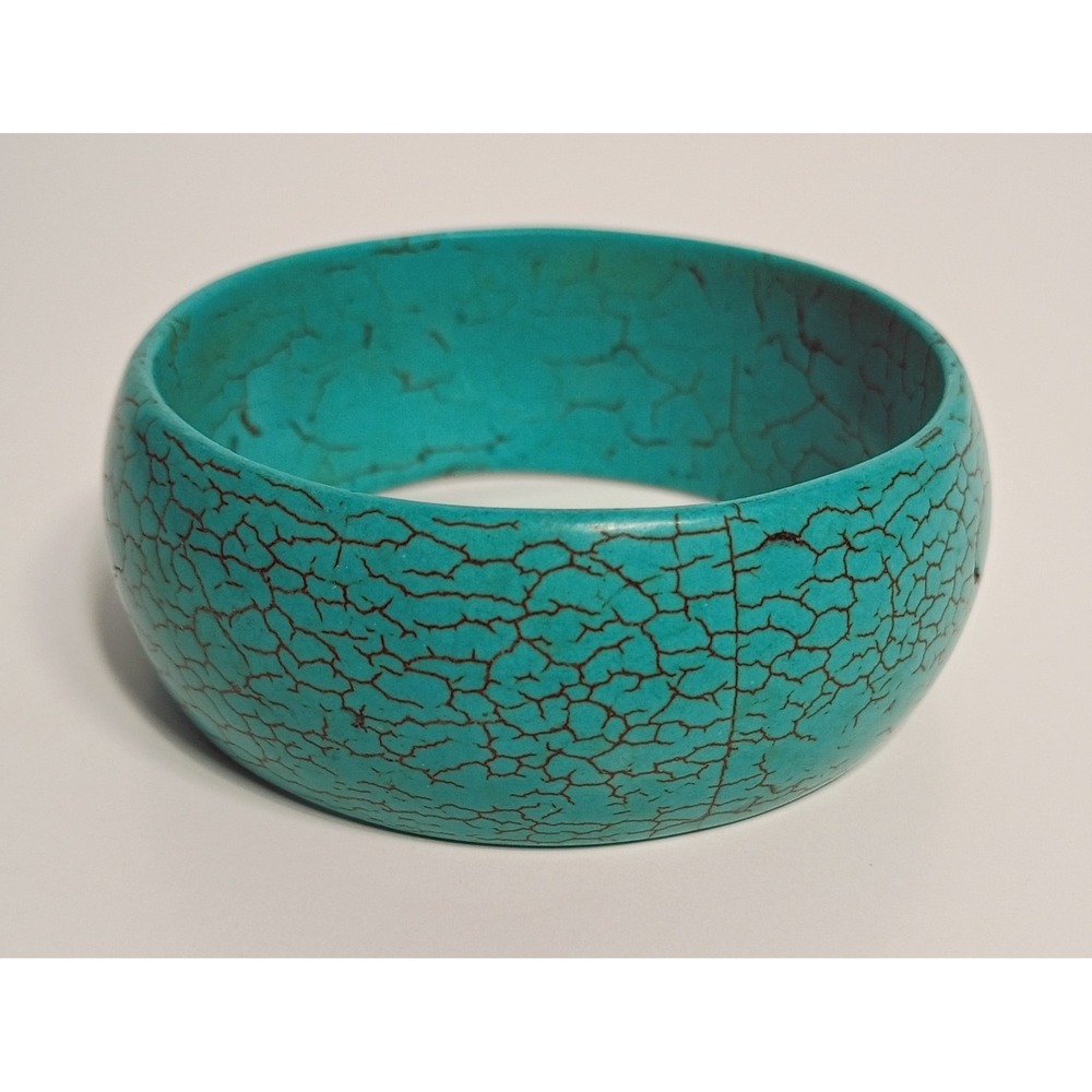 Turquoise Crackle Finish Round Bangle Bracelet, Turquoise Blue Color